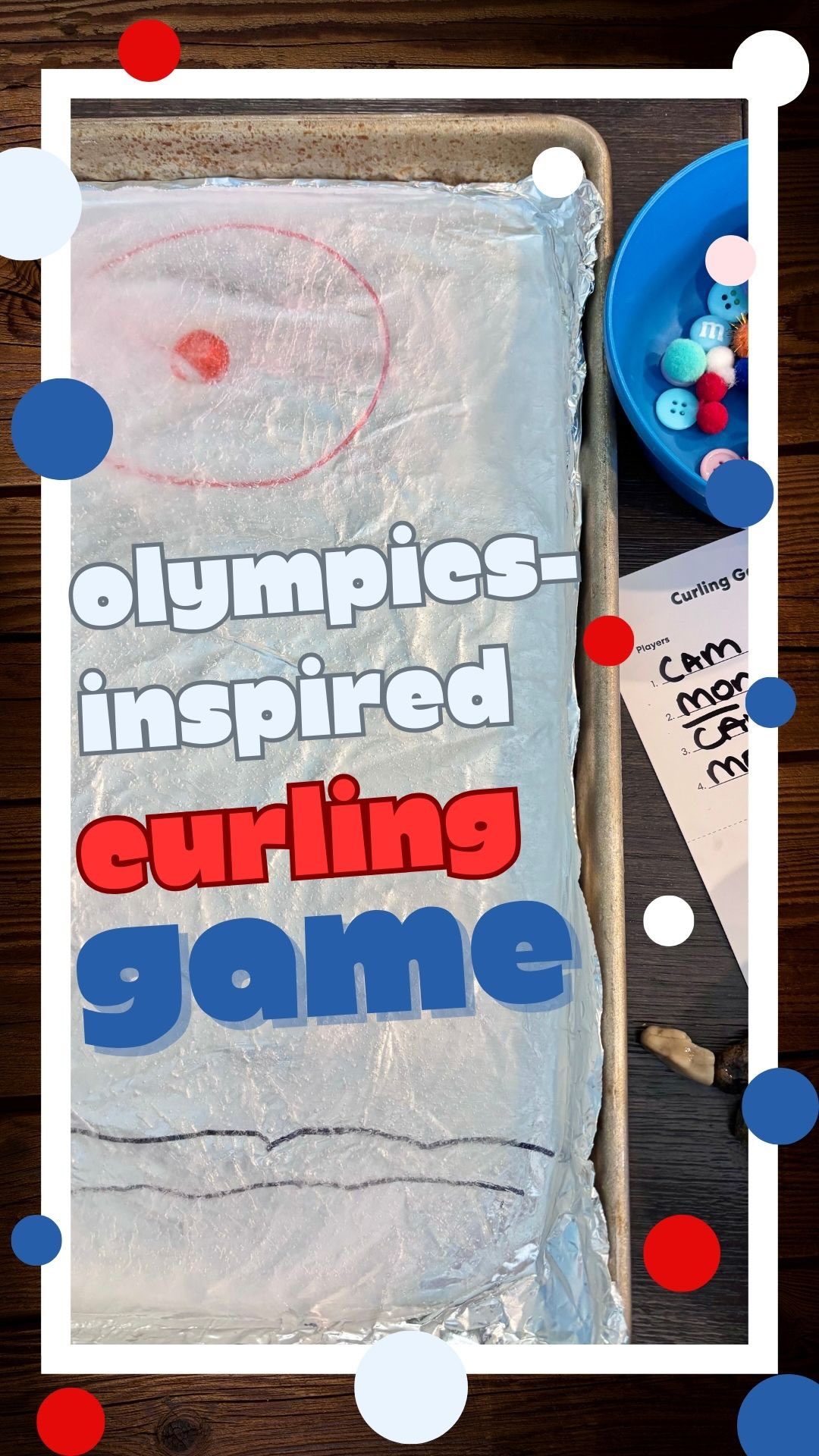 Who else is pumped for the Olympics to start?! 🇺🇸

This curling competition experiment is a hit with my kiddo! Here’s how to make it: 

You’ll need: 
✨A rimmed baking sheet
✨Aluminum foil 
✨Permanent markers (we used black + red) 
✨A variety of pebbles 
✨Optional: buttons, craft pom-poms and other objects to experiment playing with 

1️⃣ Spread foil across your baking sheet. Draw the starting line on 1 side and a small circle inside a large circle on the other side. 

2️⃣ Place your “rink” in the freezer, then fill it with water halfway up the sides. Chill until it’s totally frozen. 

3️⃣ Time to play! Each player picks 3 pebbles. Take turns using a finger to push your pebble towards the target. 

🥌 Pebbles that land in the inner circle = 3 points each 
🥌 Pebbles that land in the outer circle = 1 point each
🥌 3 rounds = 1 game 

❗️Players can hit other pebbles & knock them out of the circles, which is fun! 

❗️Once all players use their pebbles, that’s the end of round 1. Tally the scores as you go! 

✨Idea from @kiwico_inc’s Winter Wonders experiment book 

#kidactivities #olympics #funathome #momsofinstagram #curling #letkidsbekids