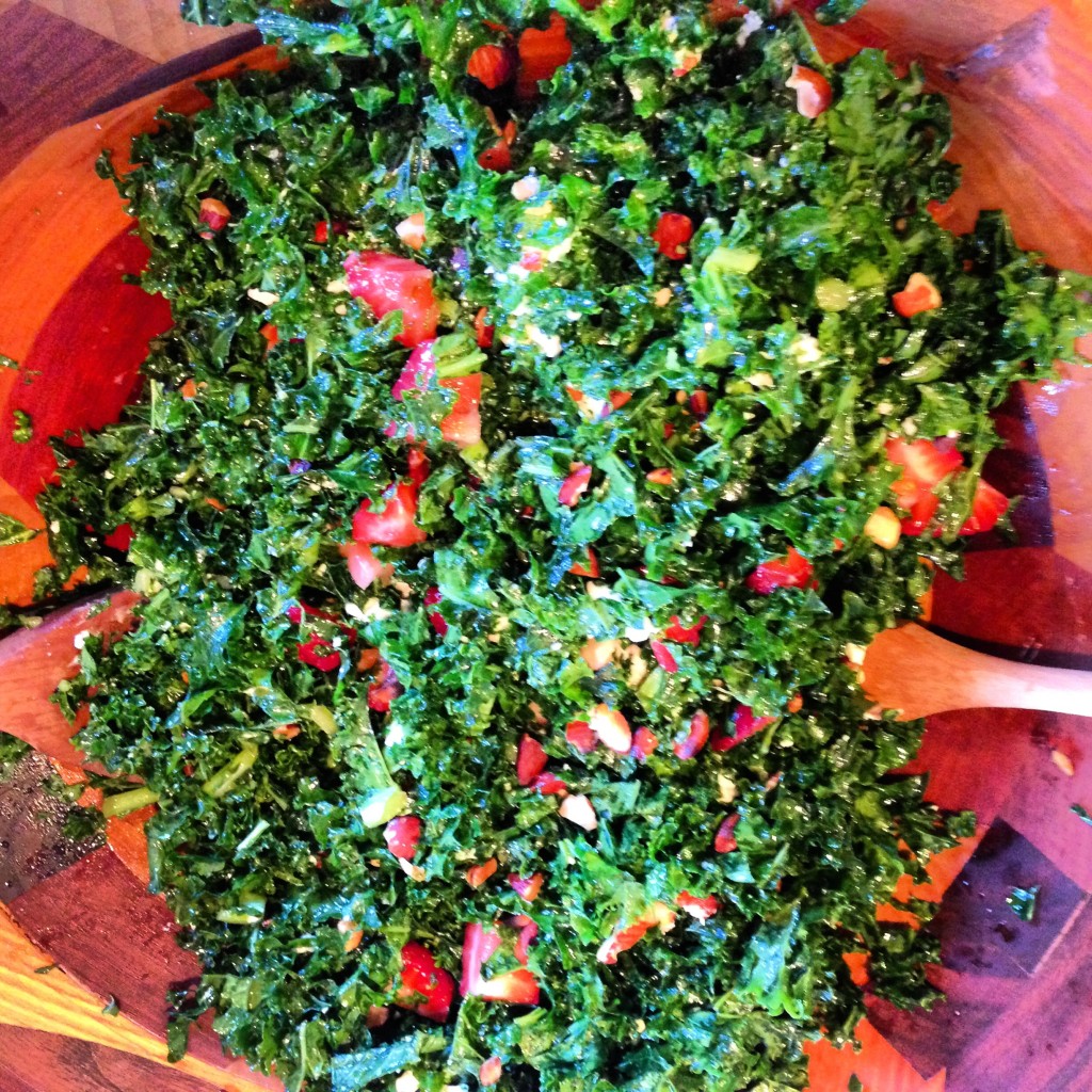 Kale Salad with Strawberries, Goat Cheese & Almonds