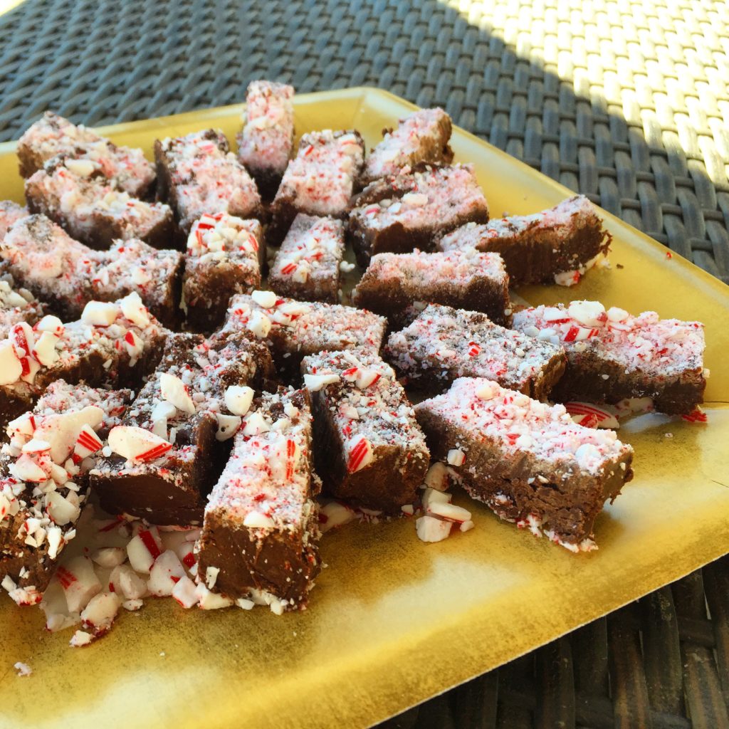One of the dishes I made for Thanksgiving: peppermint fudge