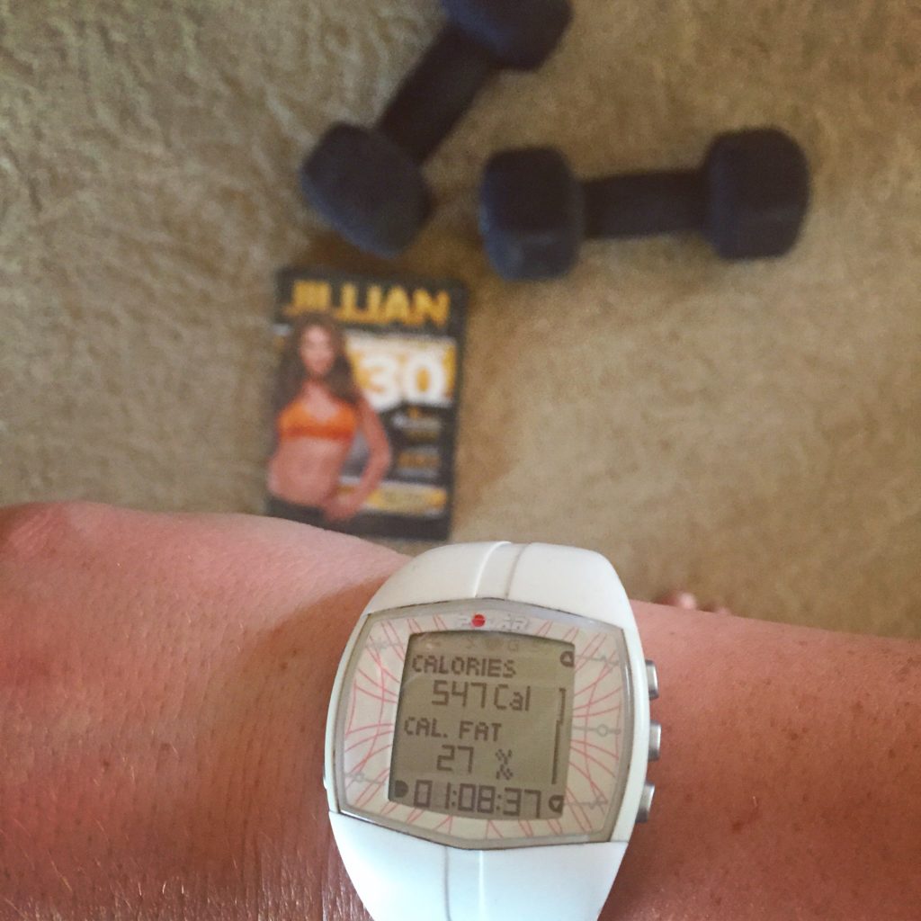 Stats from a sweaty HIIT + Jillian Michaels DVD workout that I did with my mom