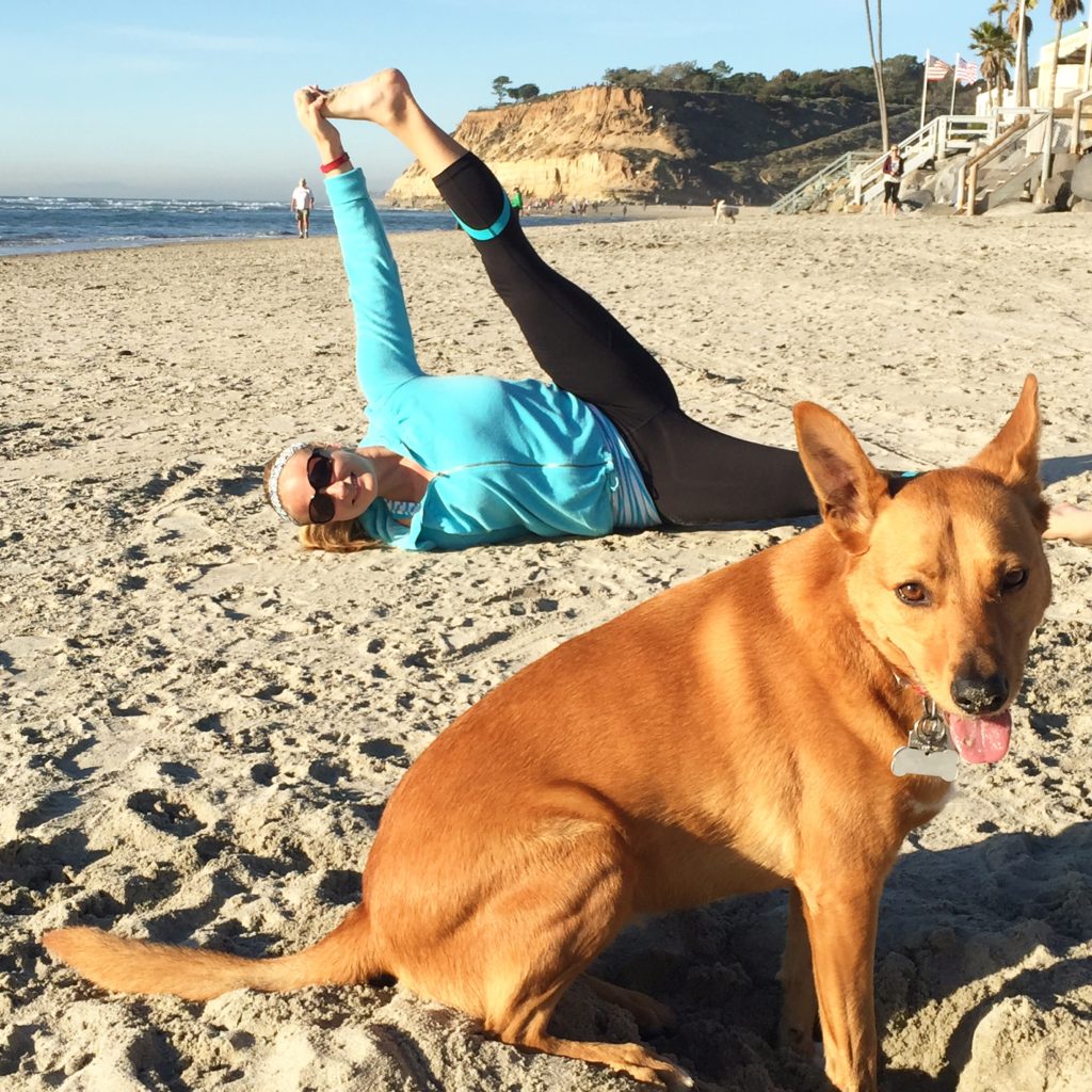 Harley photobombing yoga pose