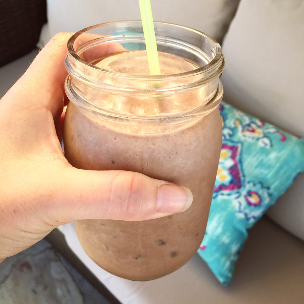 Chocolate cashew banana protein smoothie