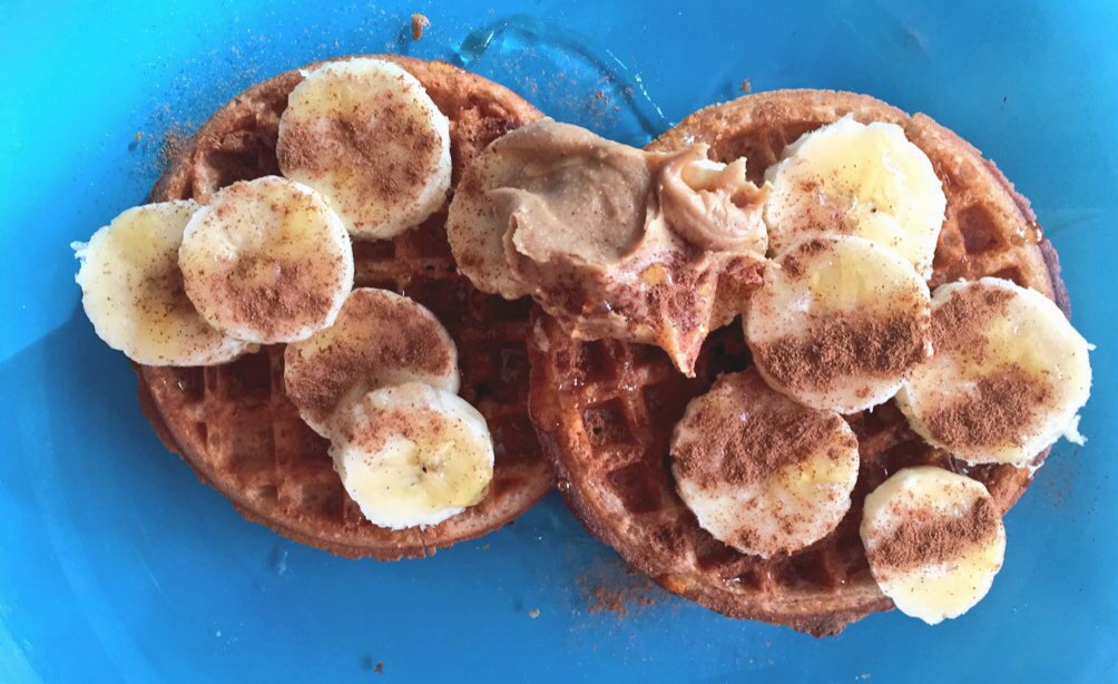 Vans waffles with banana & nut butter