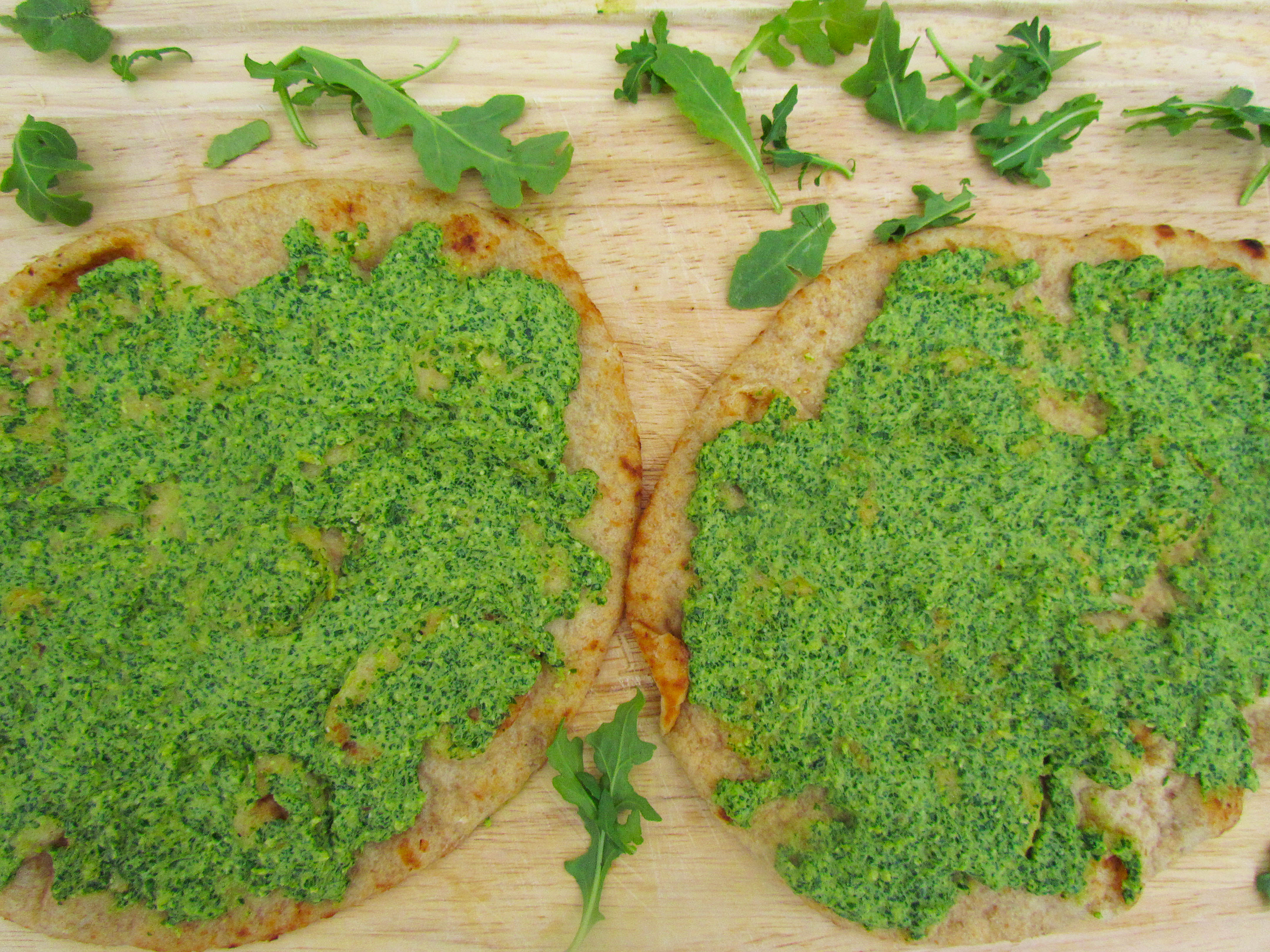 arugula pesto on naan