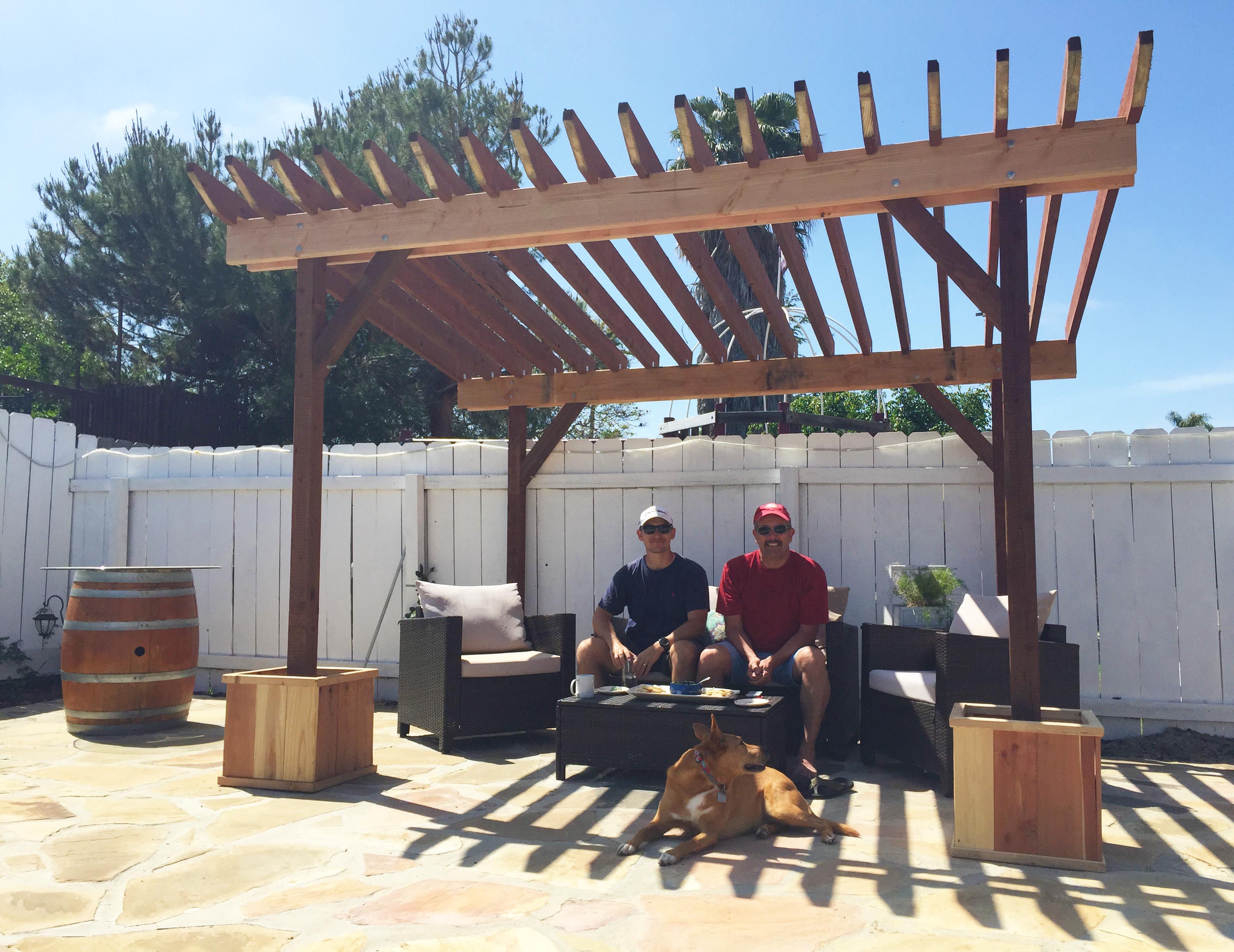 Boys building the pergola