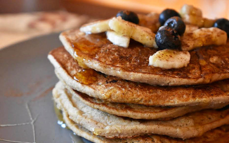Blueberry Banana Oatmeal Protein Pancakes {dairy free + gluten free}