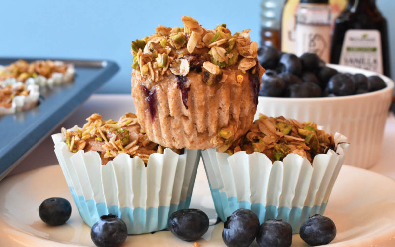 Healthy Blueberry Pistachio Crumb Muffins {dairy free}