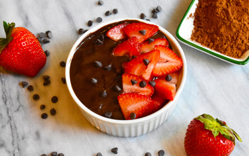 Vegan Chocolate Hazelnut Butter Pudding with Strawberries